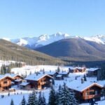 Luxury ski resort with snow-covered mountains and chalets.