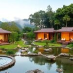 Tranquil spa scene with nature and relaxation elements.