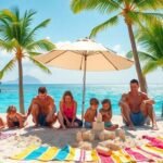 Family enjoying a luxury beach vacation with children.