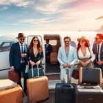 Elite-Reisende in einem Privatjet-Setting.