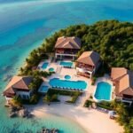 Luxurious villas with pools by the beach.