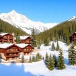 Luxury mountain estates in a snowy ski resort.