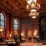 Luxurious museum interior with elegant architecture and art.