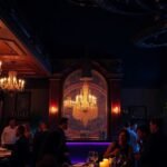 Elegant hidden venue with exclusive guests enjoying evening.