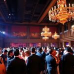 Elegant attendees at a prestigious global event in luxury.
