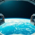 Futuristic space station with luxury pods and Earth view.