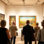 Private art tour with collectors in a modern gallery.