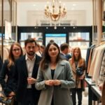 Stylish individuals shopping in a luxury designer boutique.