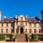 Castelo privado luxuoso cercado por belos jardins.