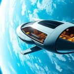 Luxury spaceship orbiting Earth, showcasing elite space travel.