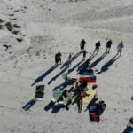 a group of people on a snowy mountain