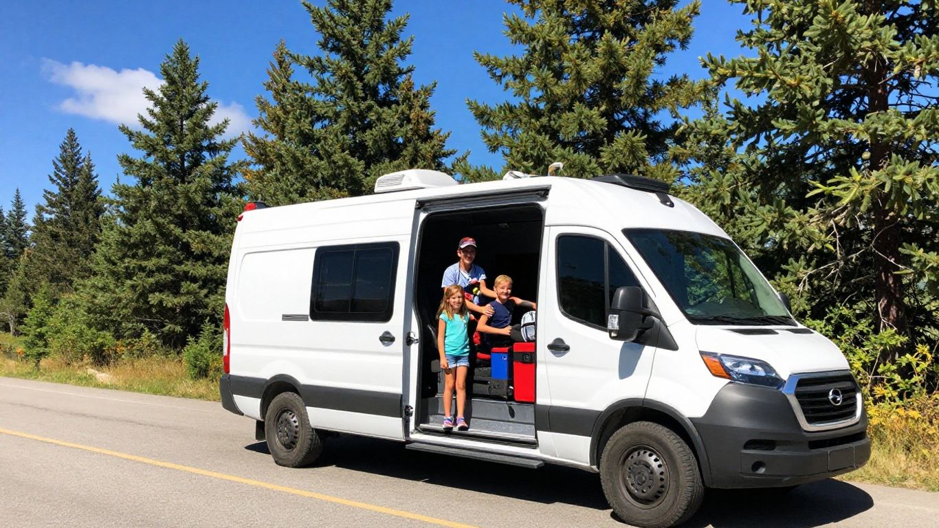 Family loading RV for a Canadian road trip.