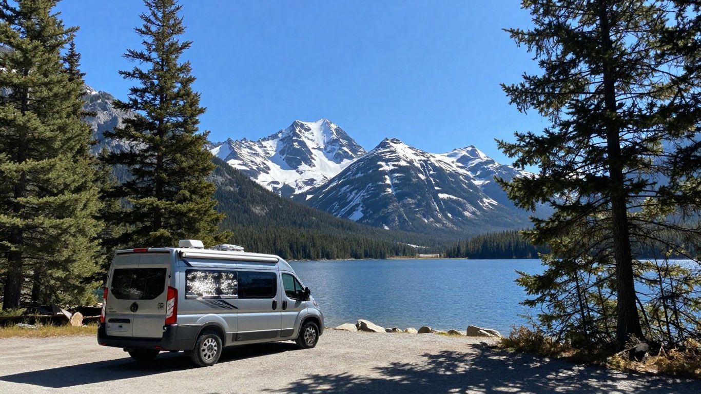 Motorhome parked by a lake in Canada.