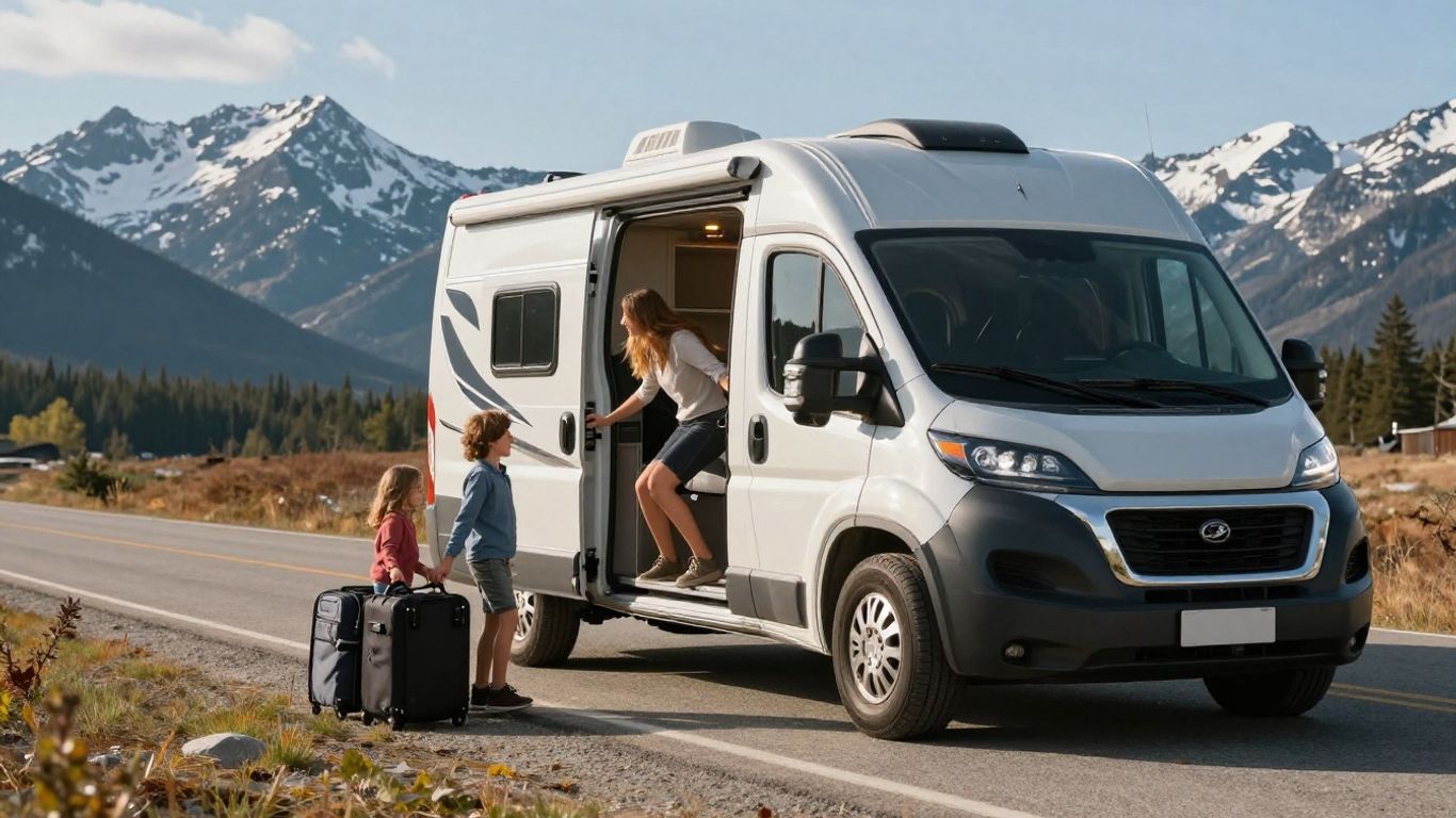 Family loading motorhome for Canadian road trip.