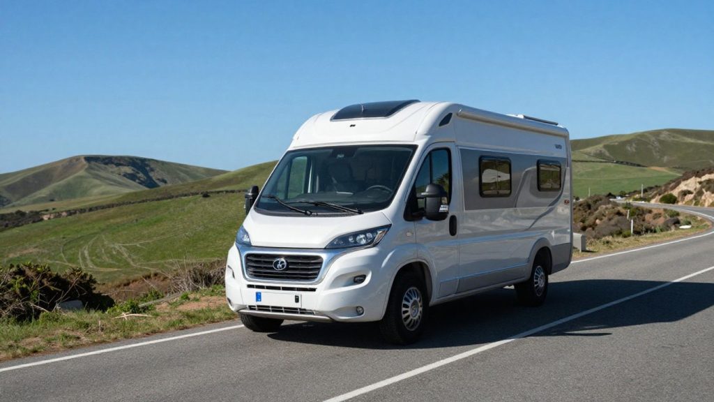 Motorhome on a scenic coastal road.