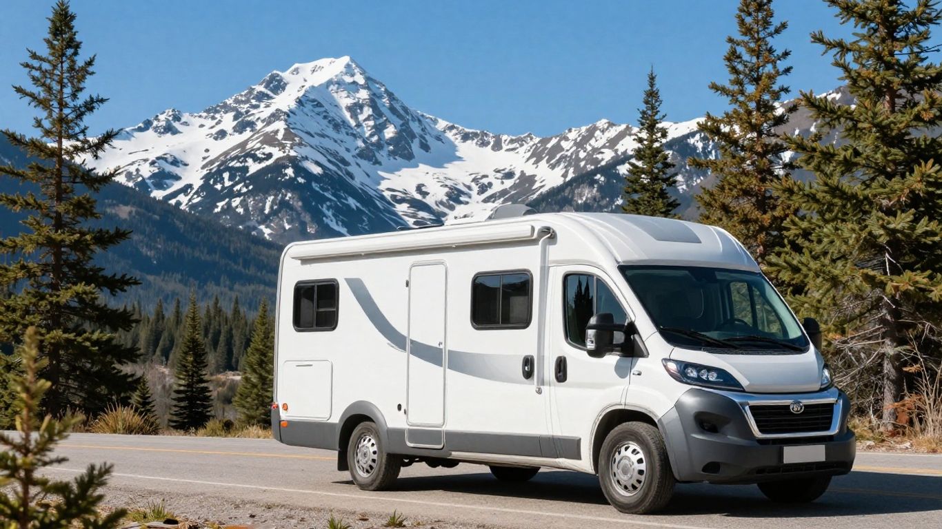 Motorhome parked in scenic Canadian mountains.