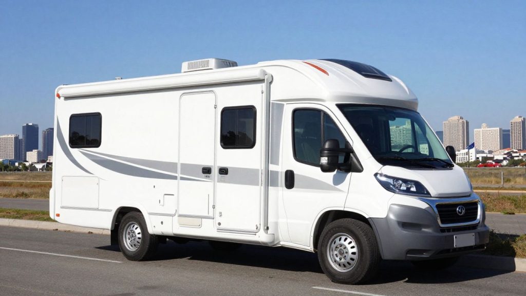 RV driving across the US-Canada border.