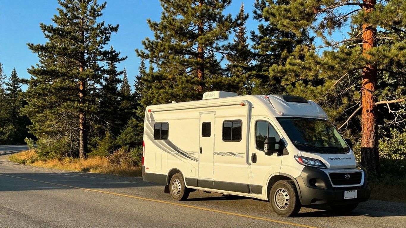 Motorhome on a scenic Canadian roadside.