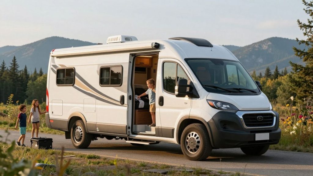 Family loading RV for Canadian trip