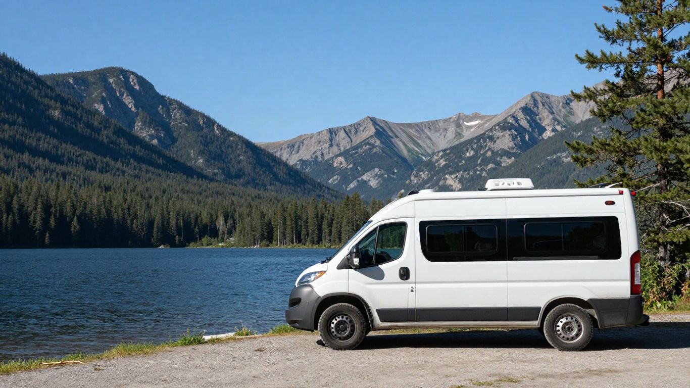 Motorhome parked by a lake in Canada.