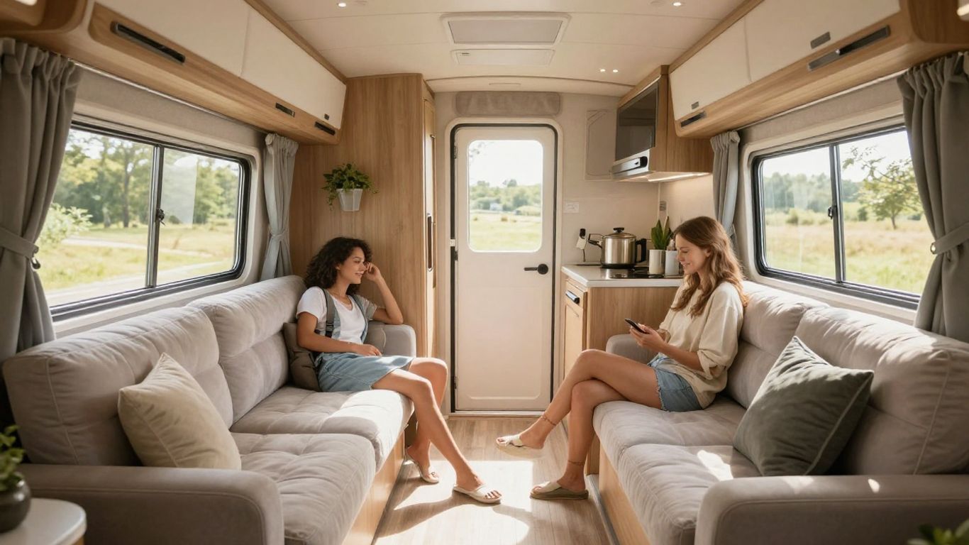 Couple enjoying a comfortable motorhome interior