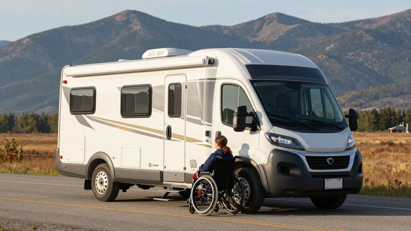 Accessible motorhome in scenic Canadian mountains.
