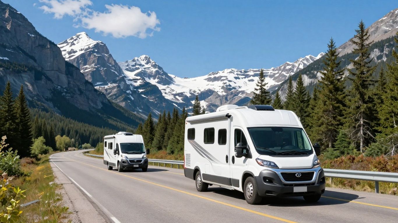 Motorhome driving on a scenic Canadian highway.