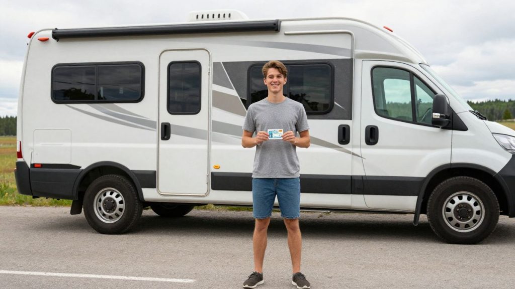 Young driver with RV and license in Canada.