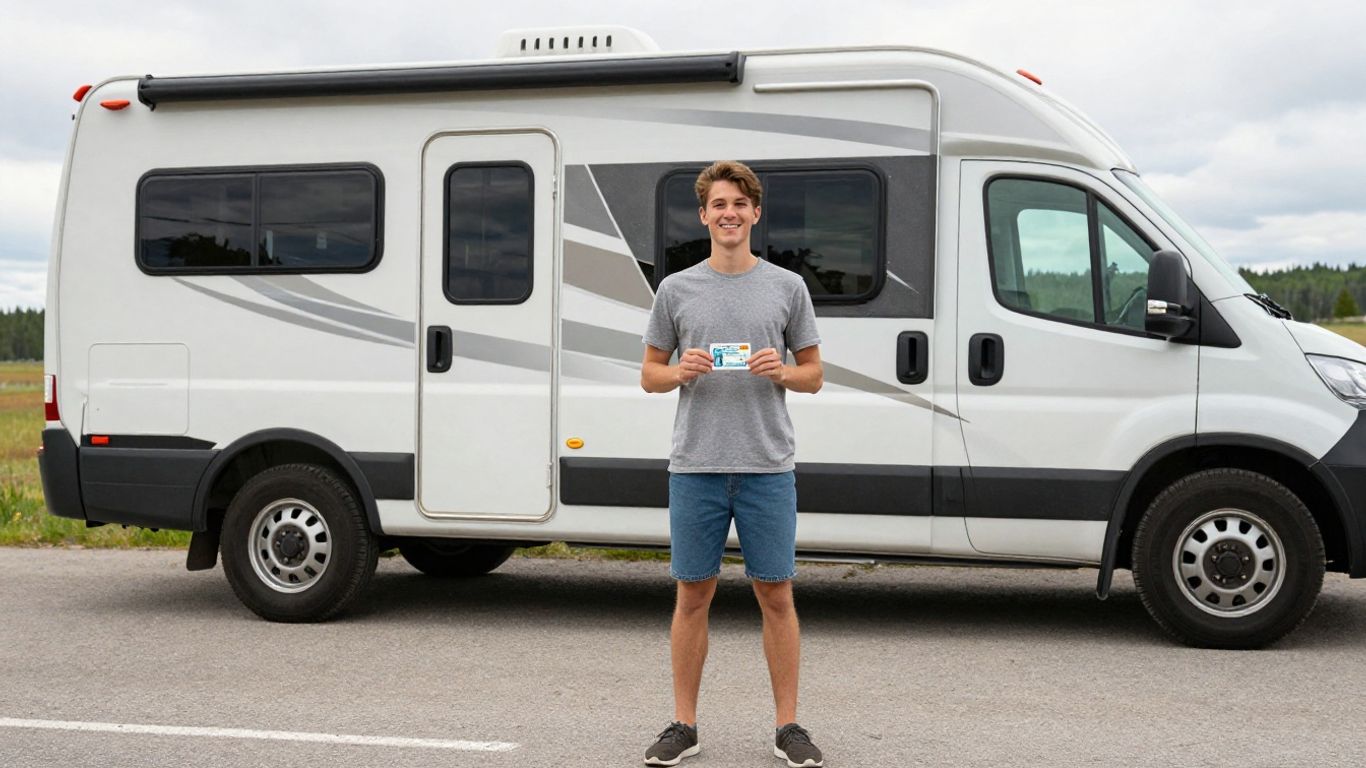 Young driver with RV and license in Canada.