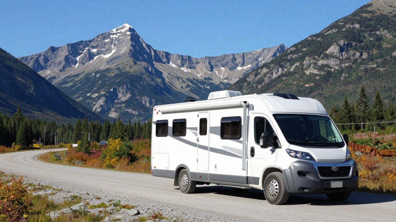 RV parked in scenic Canadian mountains