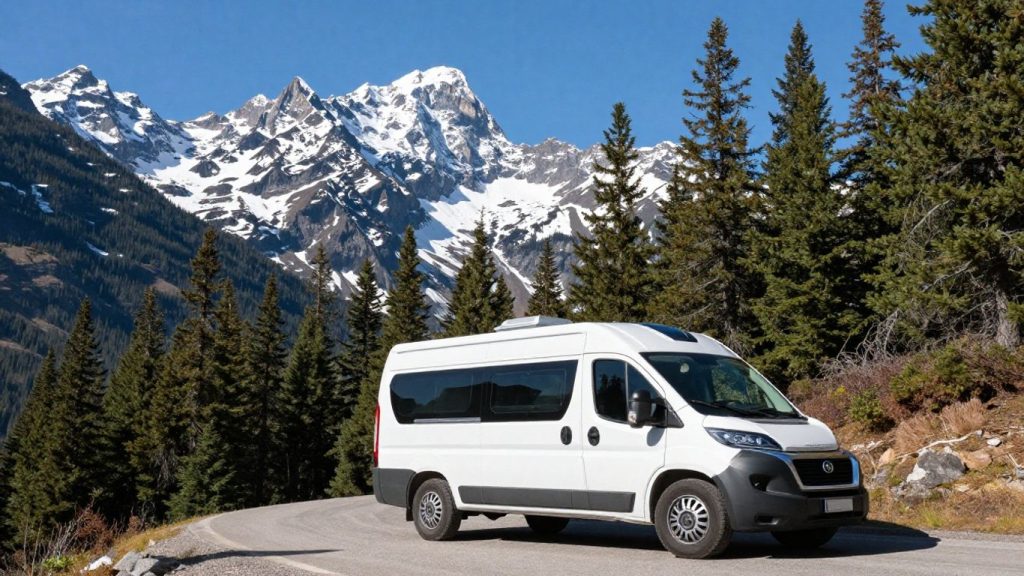 Campervan in Canadian Rockies mountains
