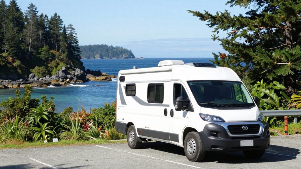 RV parked on Vancouver Island coast